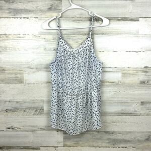 Sienna Sky Women’s L Blue White Floral Spaghetti Strap Cinch Blouse Lightweight